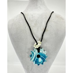 Siyah Derili Mermer Desenli Mavi Doğal Taş Kolye